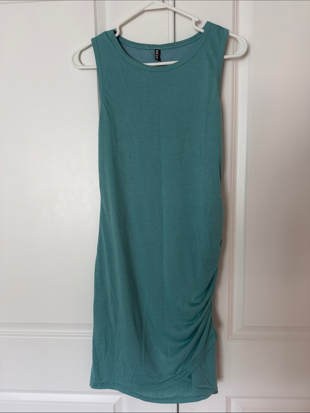 Sleeveless Teal Shift Dress with Side Ruching